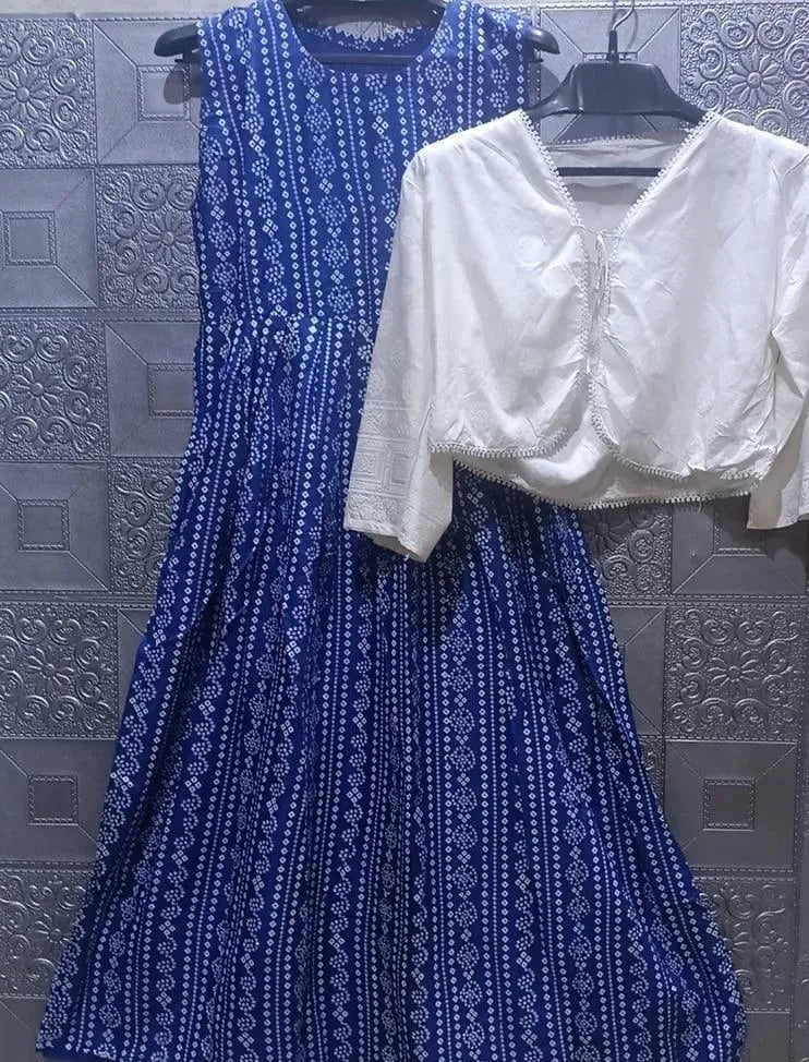 2 Pcs Women's Stitched Summer Linen Printed Maxi and Jacket