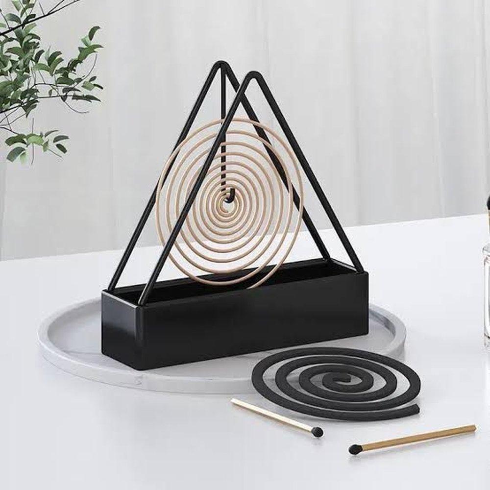 Modern Black Metal Mosquito Coil Burner Set of 2