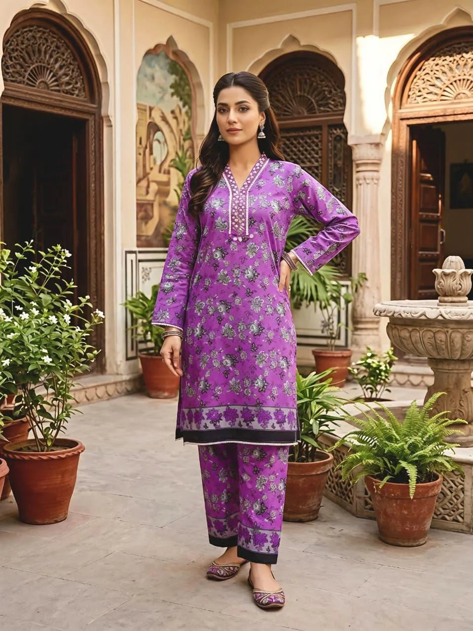 Summer Season 2 Pcs Women's Stitched Hand Work Shirt And Trouser