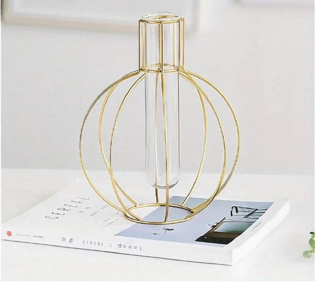 Golden Geometric Metal Vase for Home Decor