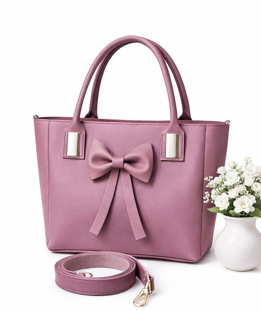 Pink Leather Shoulder Bag with Bow Knot for Women