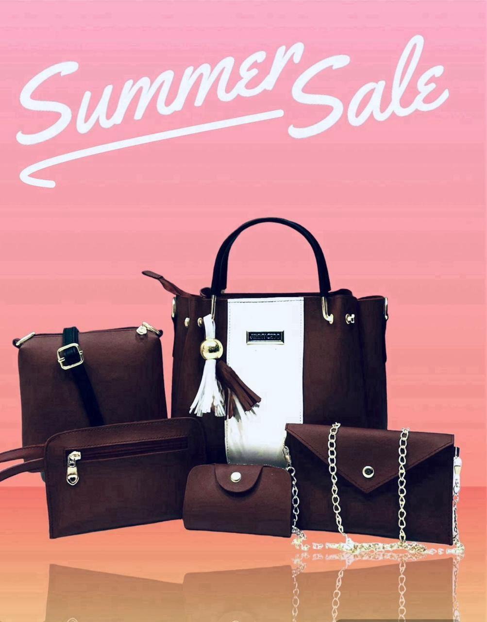 Chic 5-Piece Handbag Set for Girls in Maroon Rexine