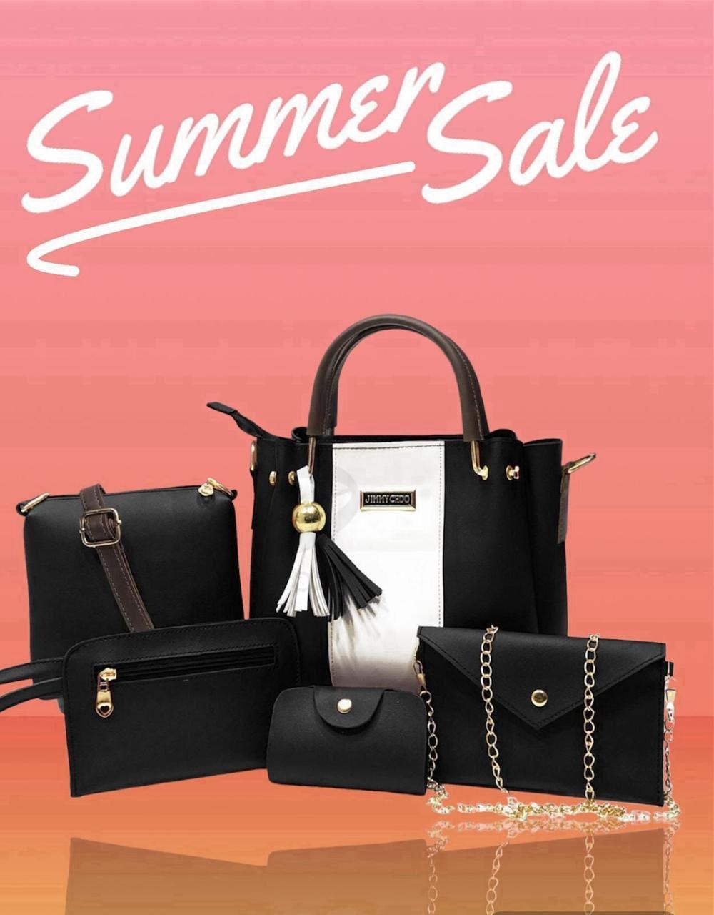 Chic 5-Piece Handbag Set for Girls in Maroon Rexine