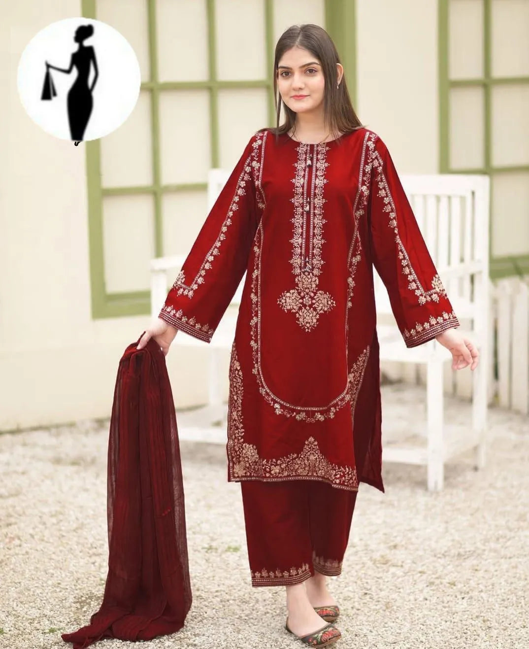 3 Pcs Women's Stitched Shamoz Silk Embroidered Suit