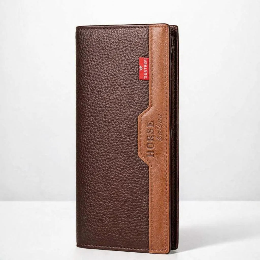 Horse Wallet for Men | Black with Brown & Camel Brown Accent | Premium Leather Long Wallet | Black