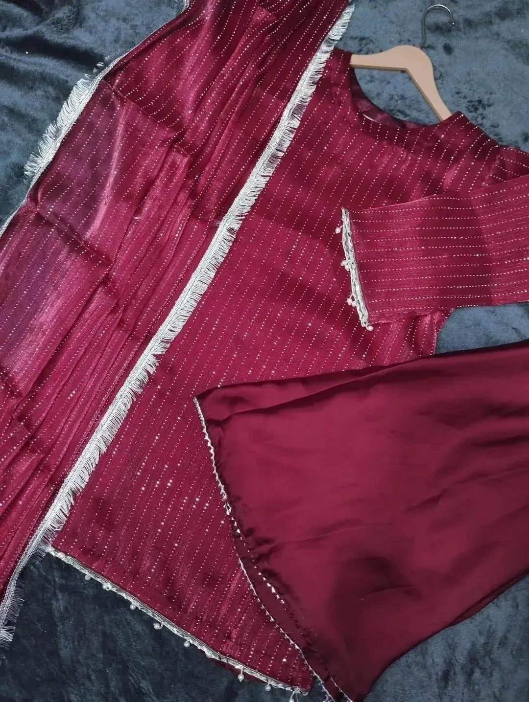 3 Pcs Women's Stitched Shamoz Silk Patch Work Suit