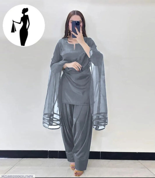 3 Pcs Women's Stitched Shamoz Silk Patch Work Suit