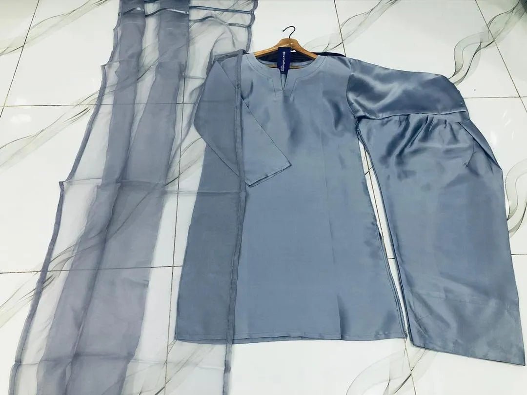 3 Pcs Women's Stitched Shamoz Silk Patch Work Suit