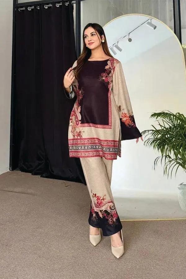 2 Pcs Women's Stitched Linen Printed Shirt And Trouser